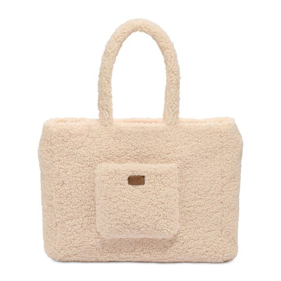 UGG Handbags - UGG Women's Beige Solid Faux Sherpa Double Flat Strap Tote Handbag Purse
